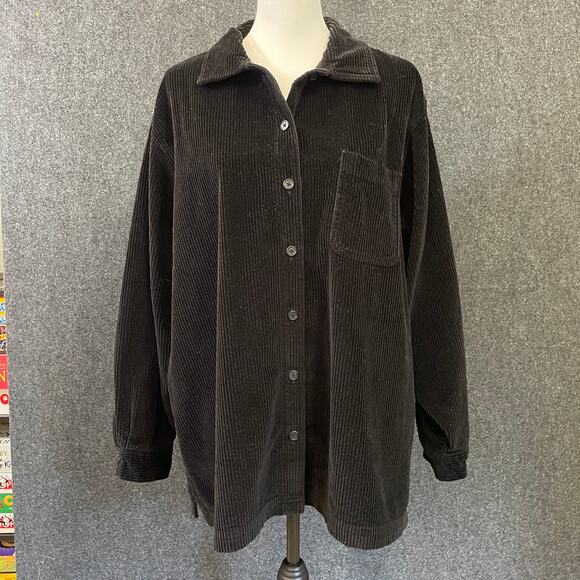 L.L. Bean Corduroy Shirt Jacket Women’s 2X Black Button Up Wide Wale Cottagecore - Picture 1 of 11